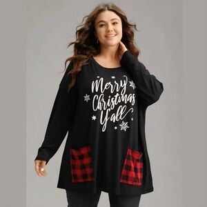 NEW BloomChic Merry Christmas Y’all Buffalo Plaid Pocket Holiday Tunic Top 5X